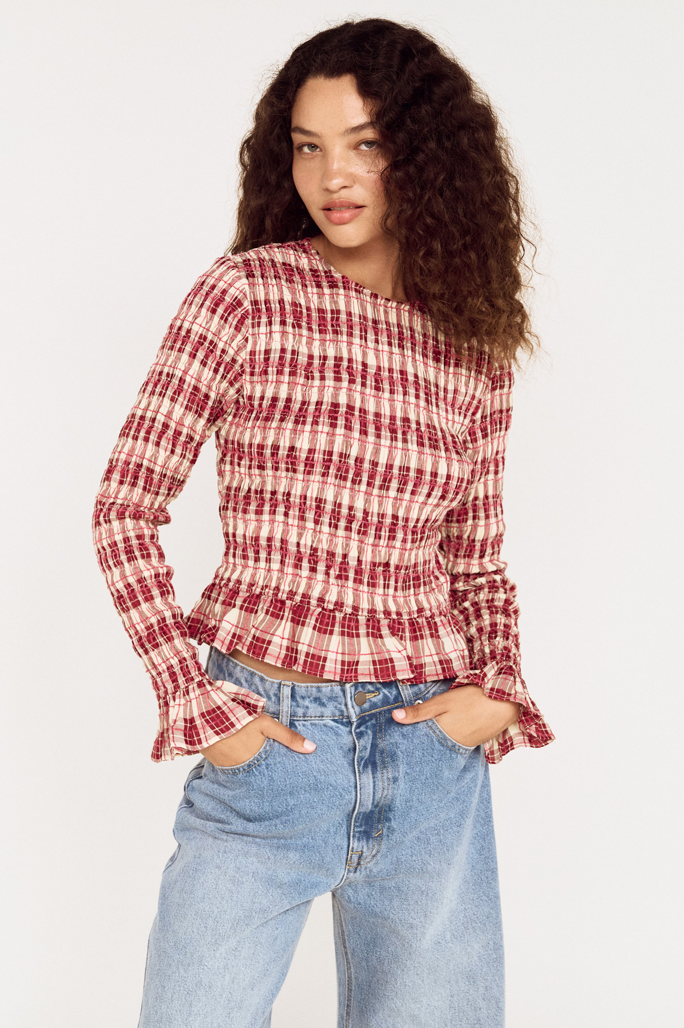 Close-up of a MINKPINK red check top photographed for fashion e-commerce by Shoot.Studio in Sydney.
