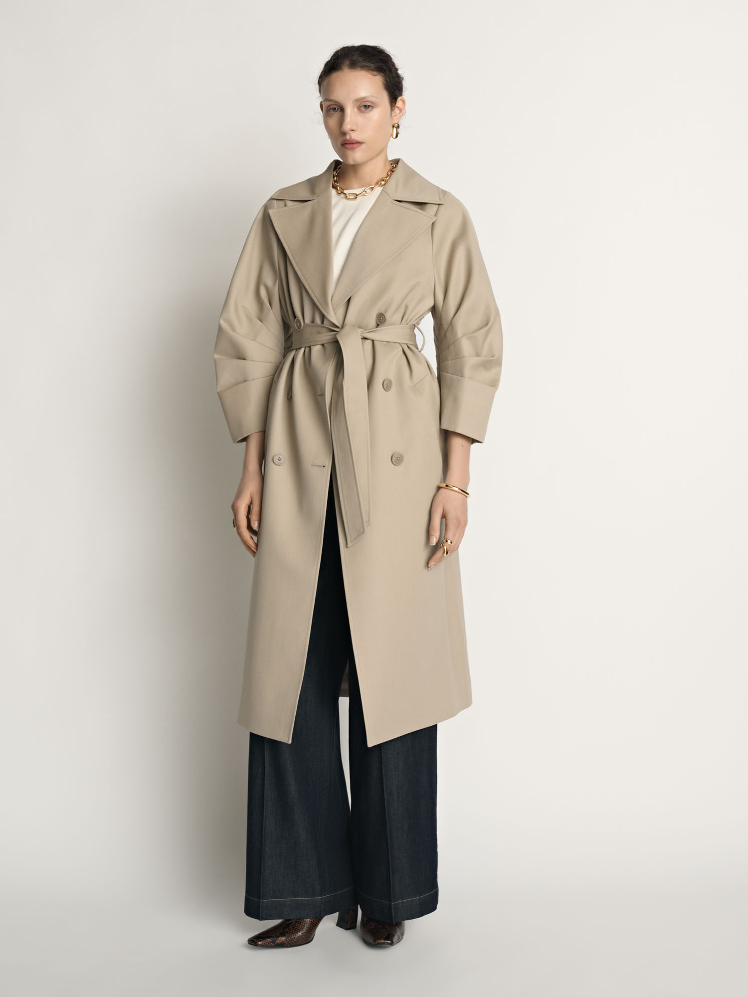 Veronika Maine trench coat front view photographed for fashion e-commerce.