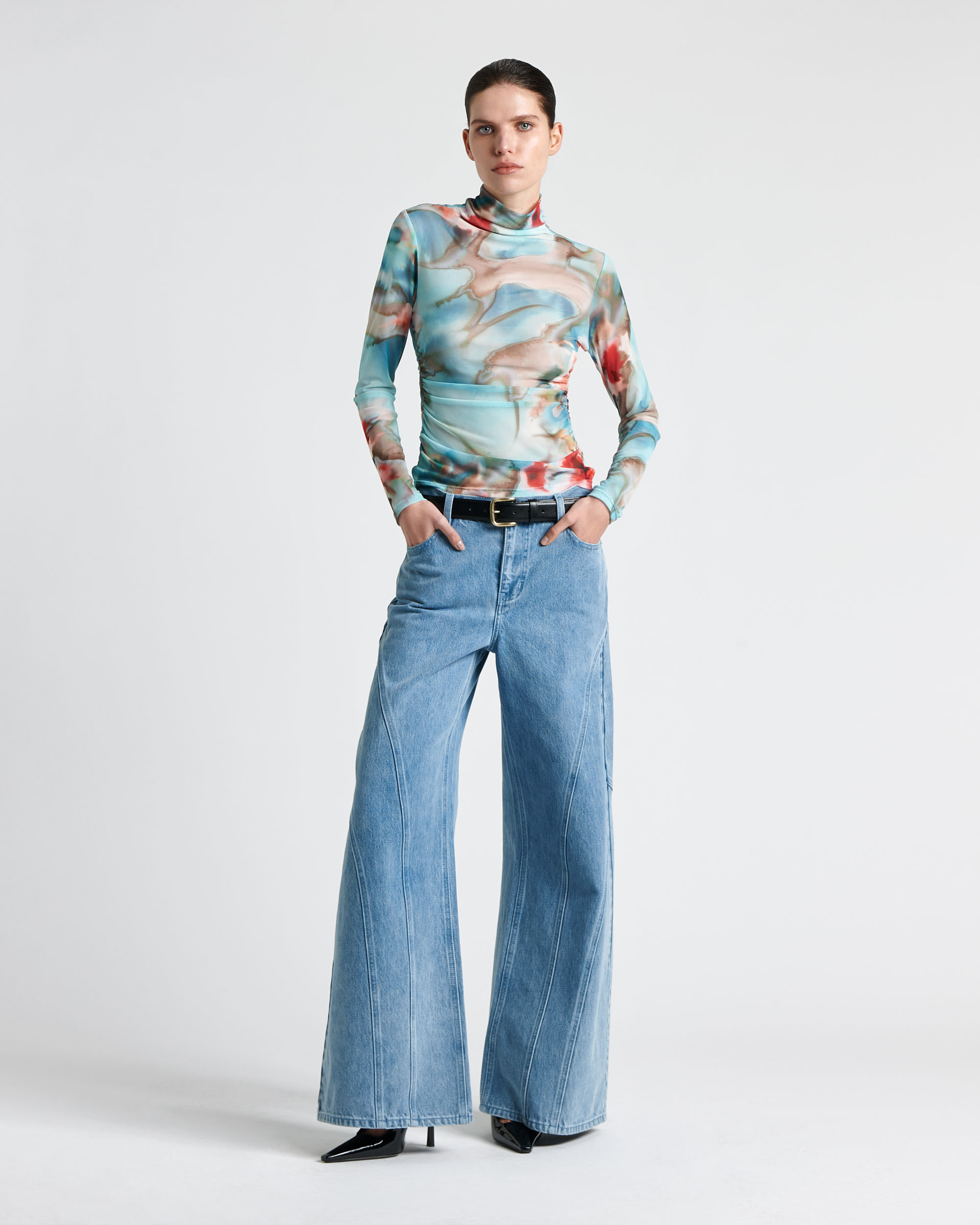 shoot-studio-cue-archive-printed-top-aqua-multicolour-front-full-length