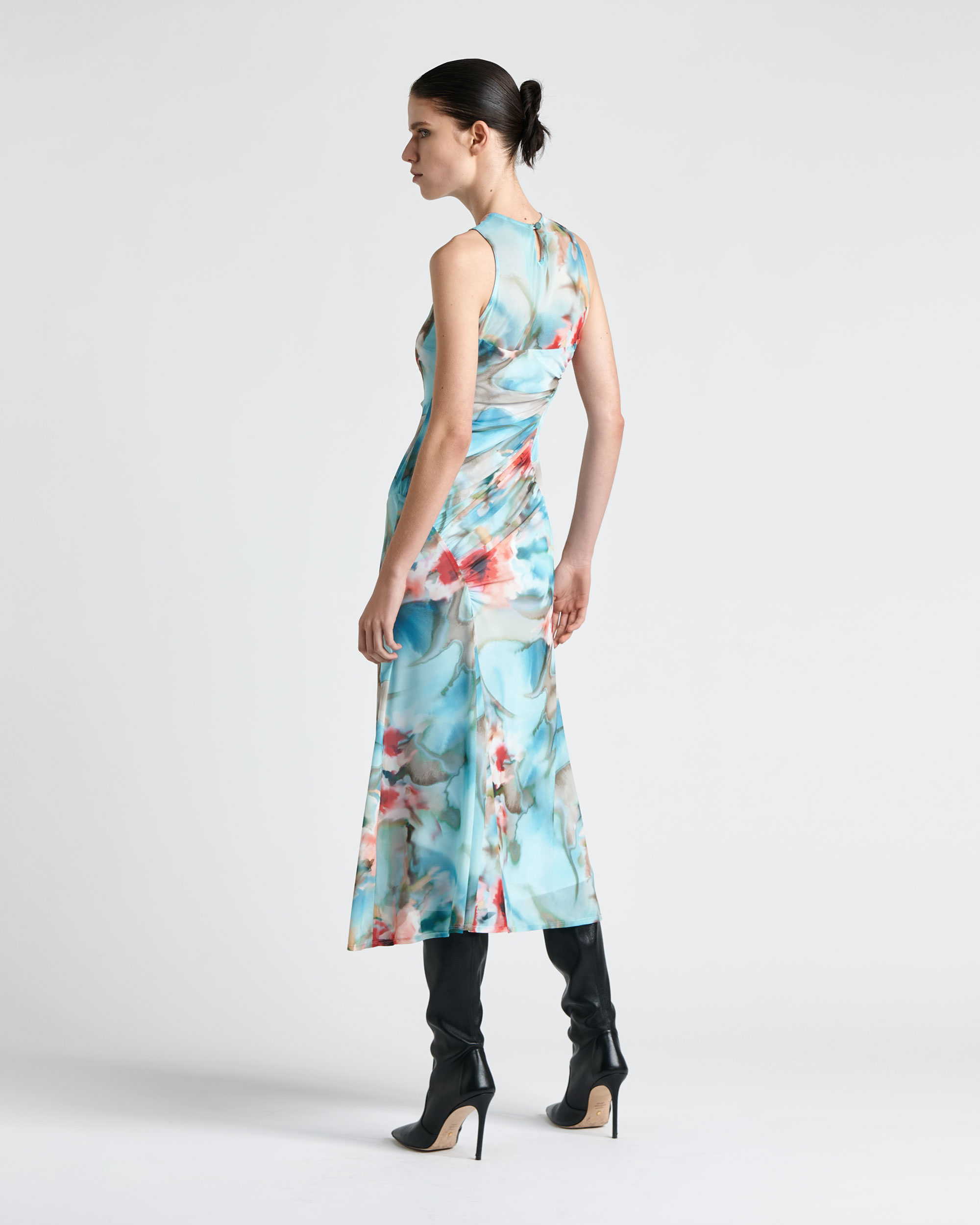 shoot-studio-cue-archive-sleeveless-midi-dress-aqua-multicolour-back-three-quarter