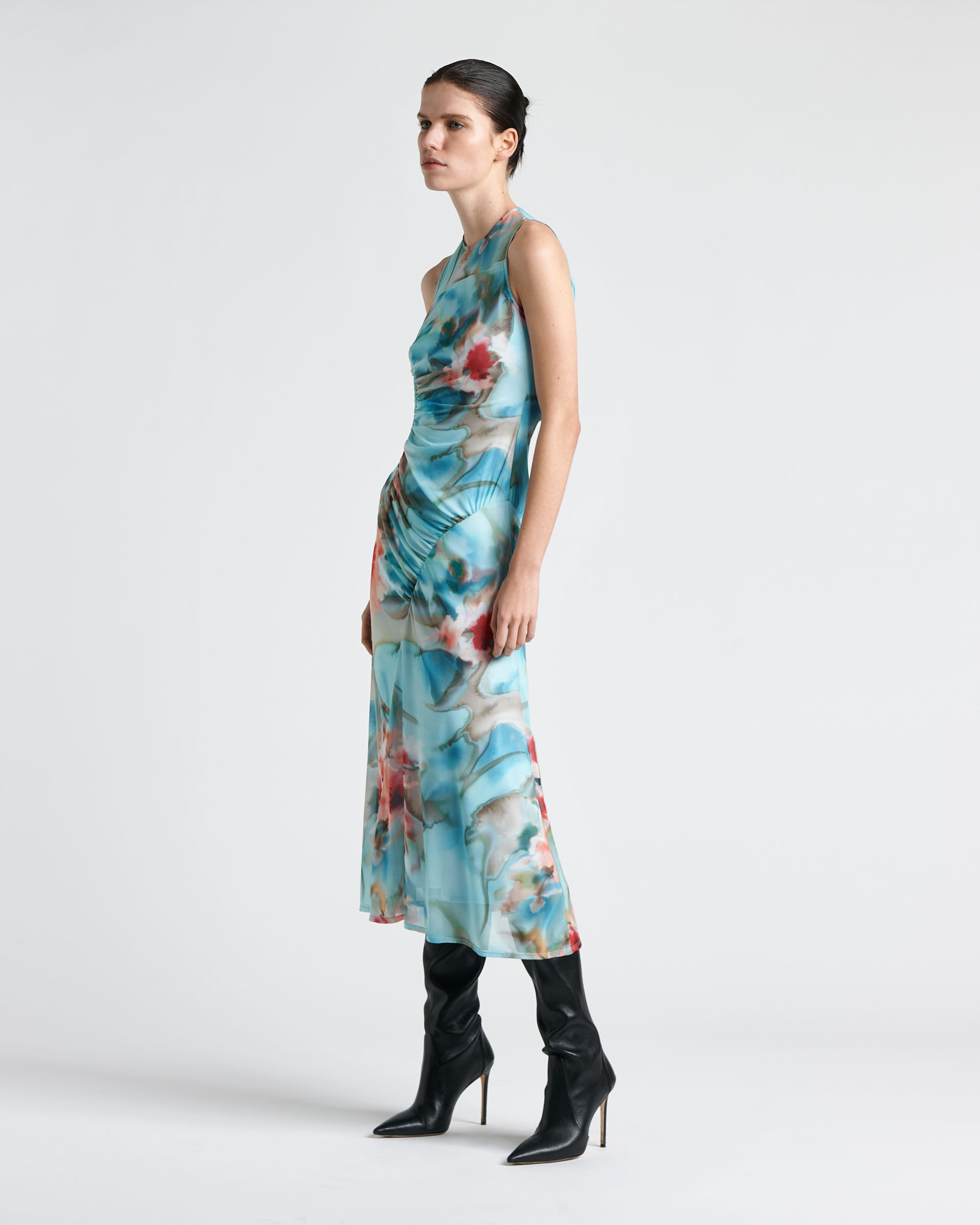shoot-studio-cue-archive-sleeveless-midi-dress-aqua-multicolour-front-three-quarter