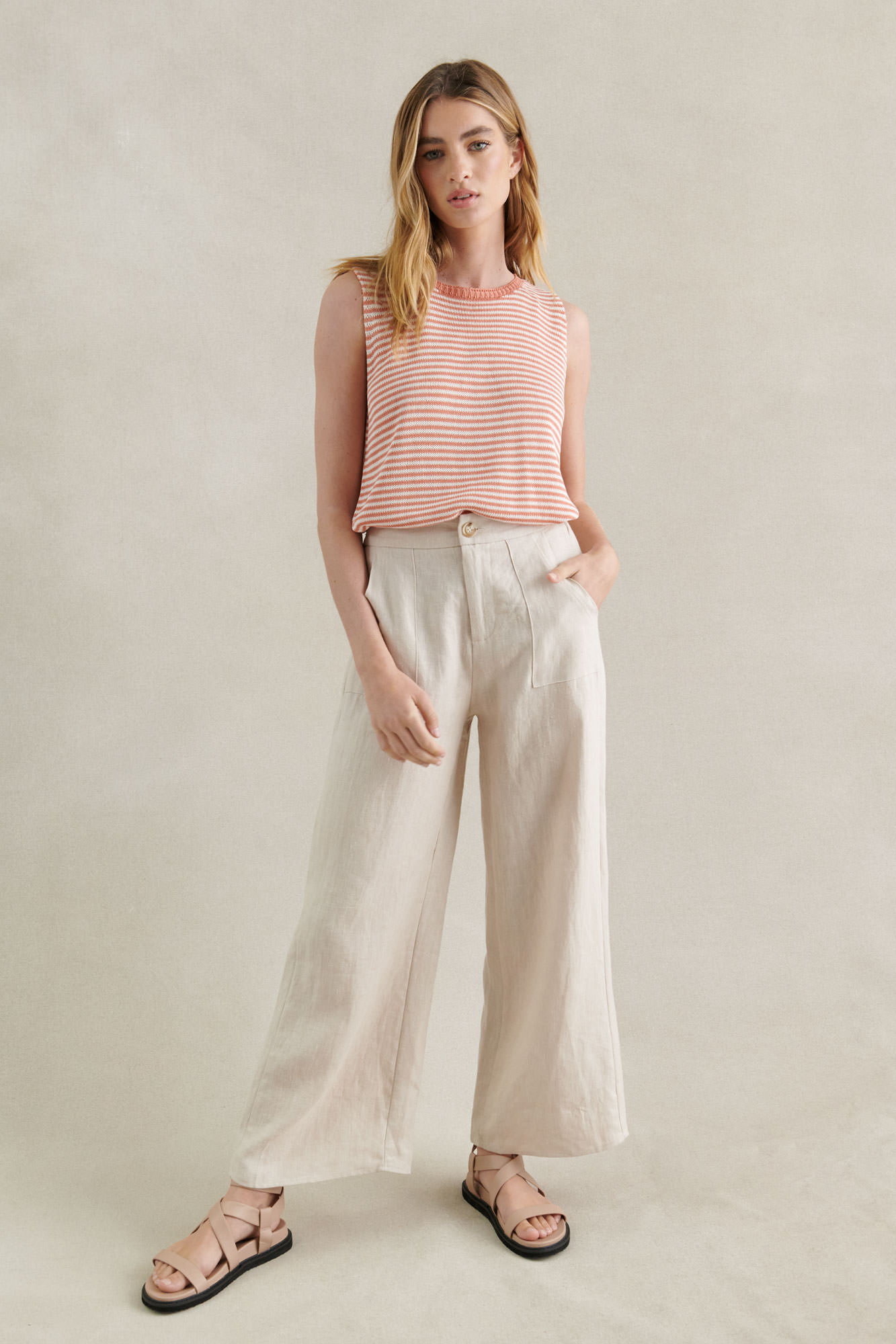 shoot-studio-little-lies-striped-knit-tank-coral-white-front-full-length