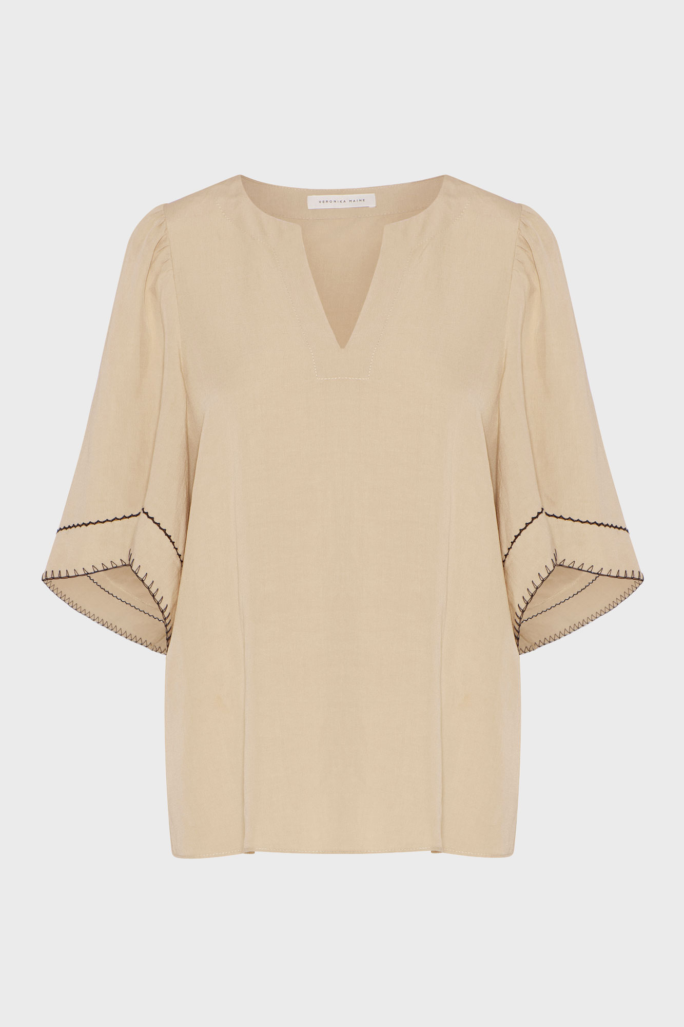 veronika-maine-fashion-ecommerce-beige-contrast-stitch-blouse-product-front